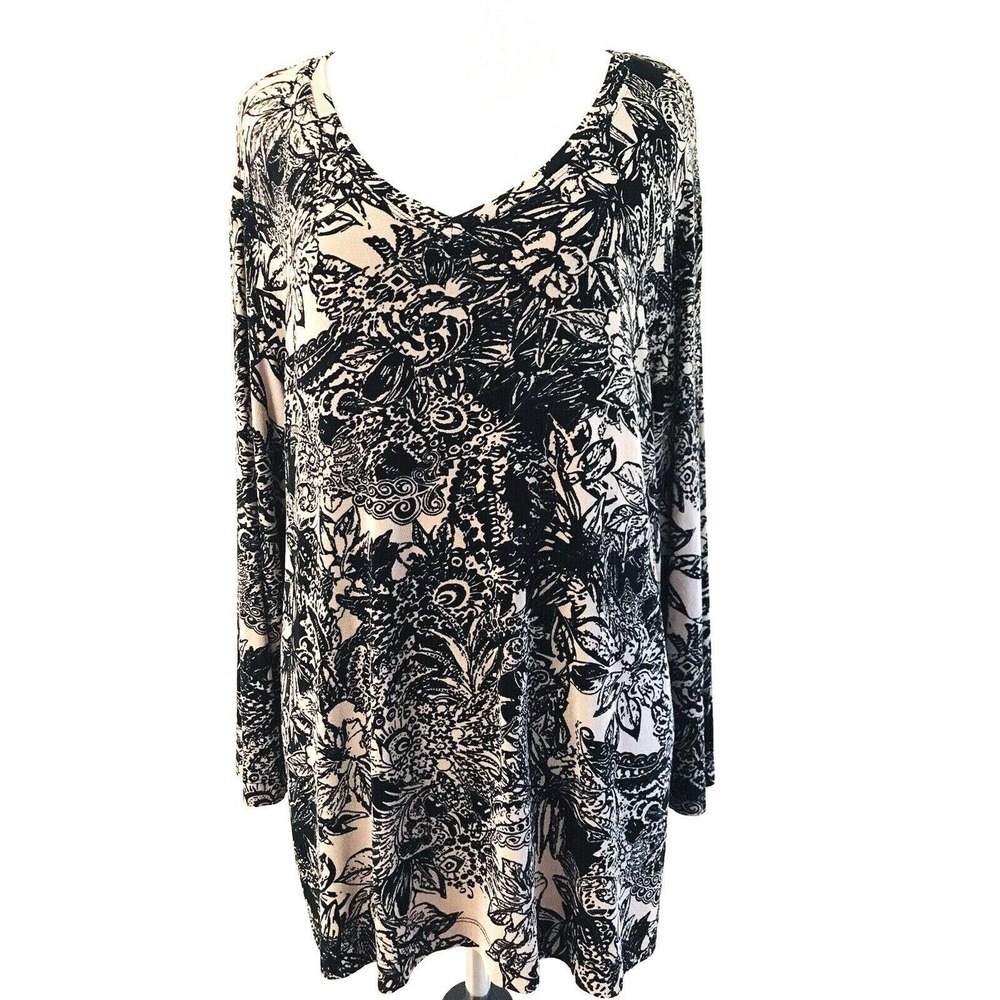 Additions by Chicos | Womens Size 3 Brown Floral Top Loose Fit Pullover Stretch